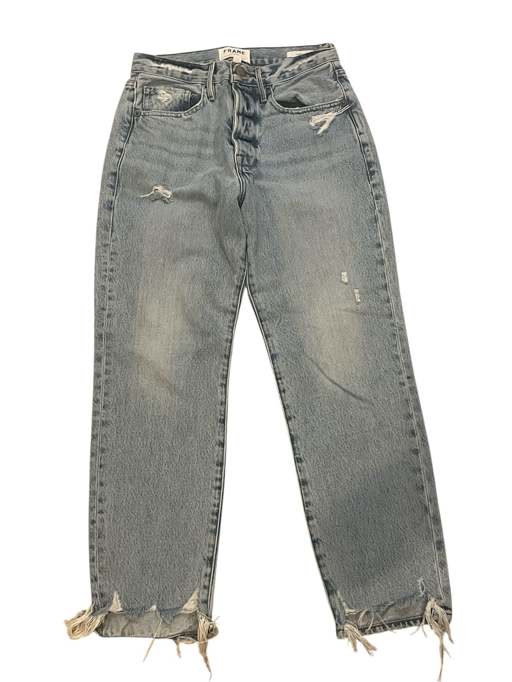Frame Denim Light Blue Distressed Frayed High Waist Jeans Button Fly Size 26